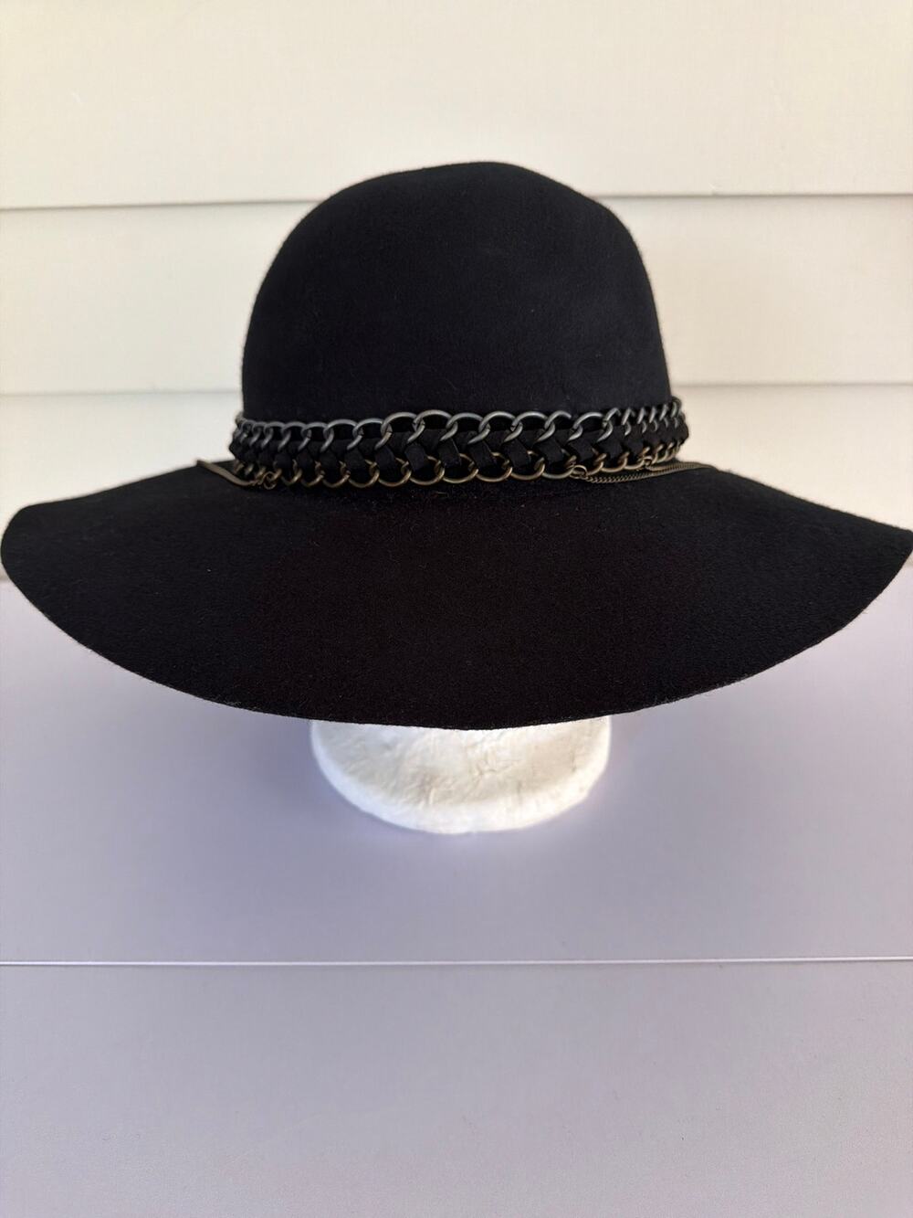 Y2K Michael Stars Mixed Metal Floppy Hat Black 100% Wool Wide Brim Boho Festival